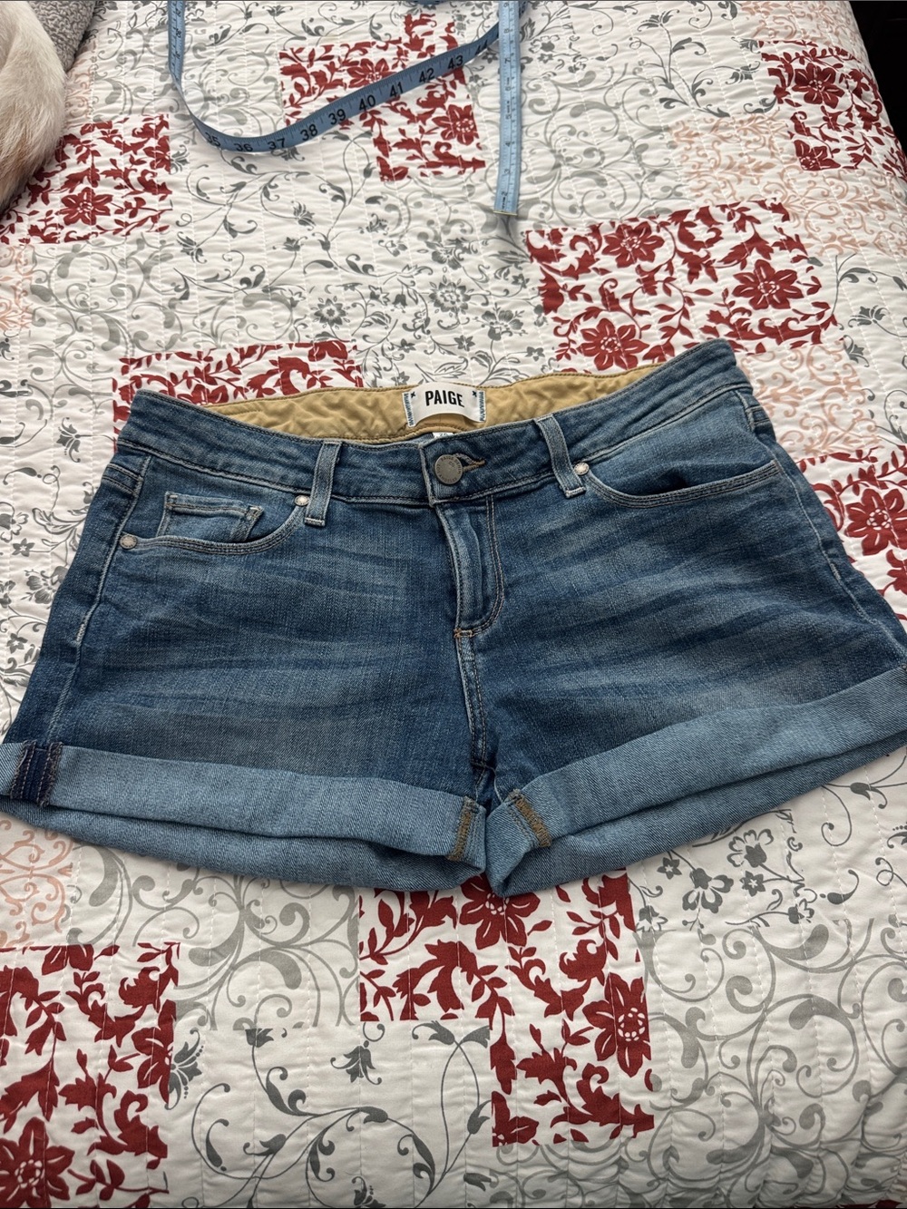 PAIGE Mid-Blue Cuffed Jimmy Jimmy Denim Shorts